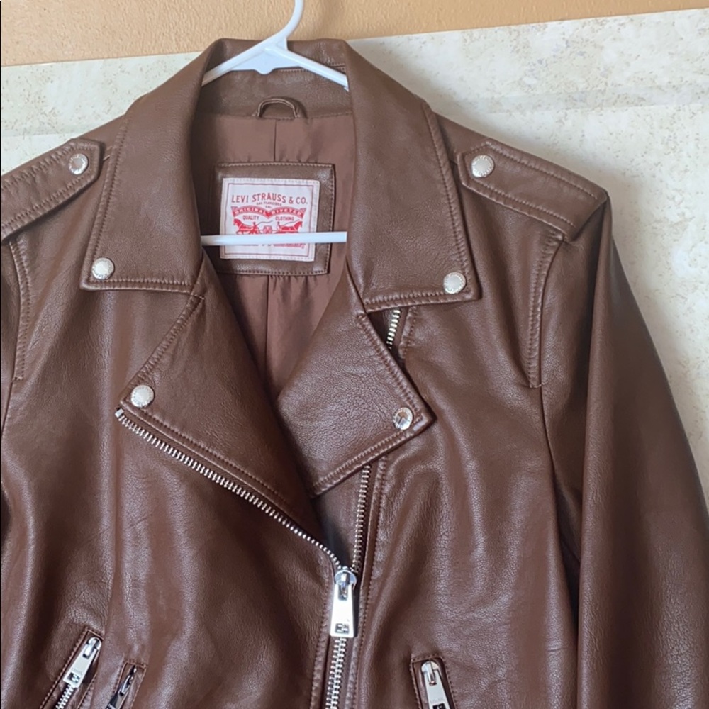 LEVI'S WOMEN'S FAUX - LEATHER MOTO JACKET Size "L" - Picture 8 of 13